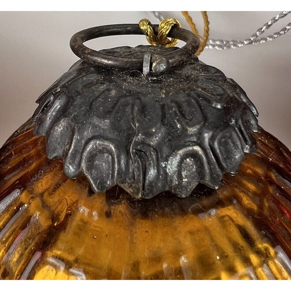 Vtg Kugel Style Thick Mercury Glass Scarlet Red &‎ Amber Ball Ornaments Set/6 - Picture 3 of 12